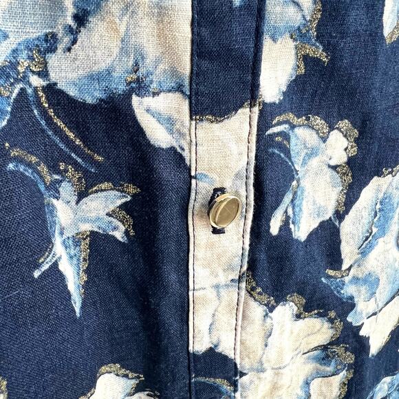 NEW NWT JM Collection SZ 16 100% LINEN Metallic Sparkly Blouse Shirt Top Blue - Picture 9 of 13